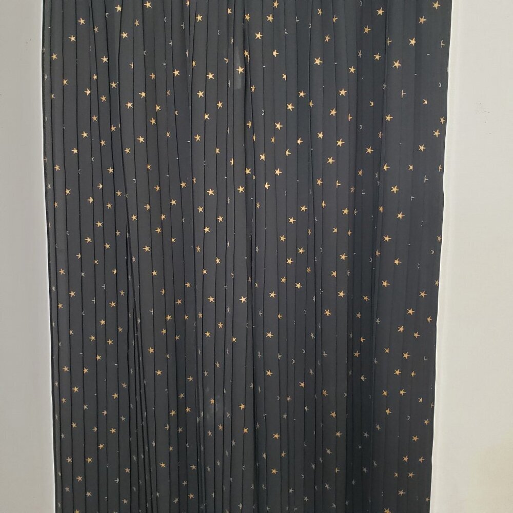 Sheer Wide Pleated Leg Pants Pull On Stars Black Gold Size Medium - Picture 7 of 13